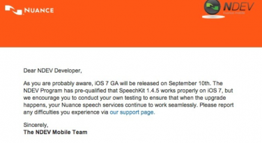 Secondo Nuance il nuovo iOS 7 arriva il 10 Settembre