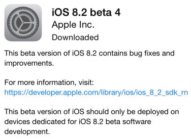 Apple lancia la quarta Beta di iOS 8.2 per gli sviluppatori