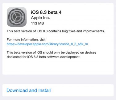 Apple distribuisce la quarta Beta di iOS 8.3